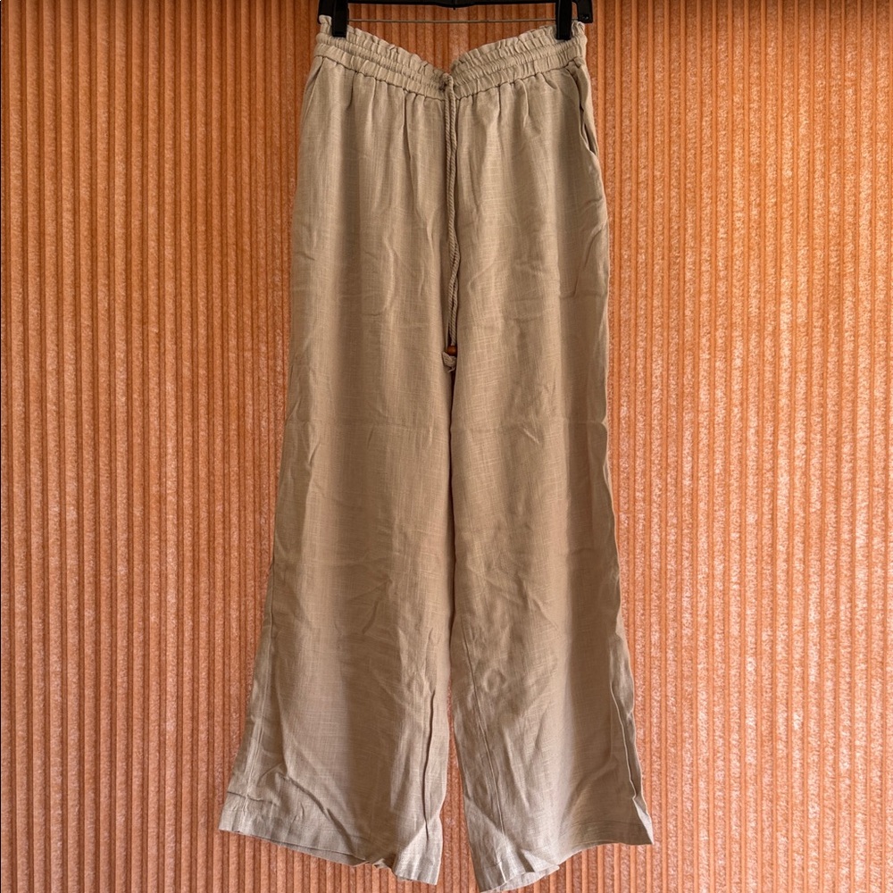 Chula Beige Wide-Leg Linen Pants